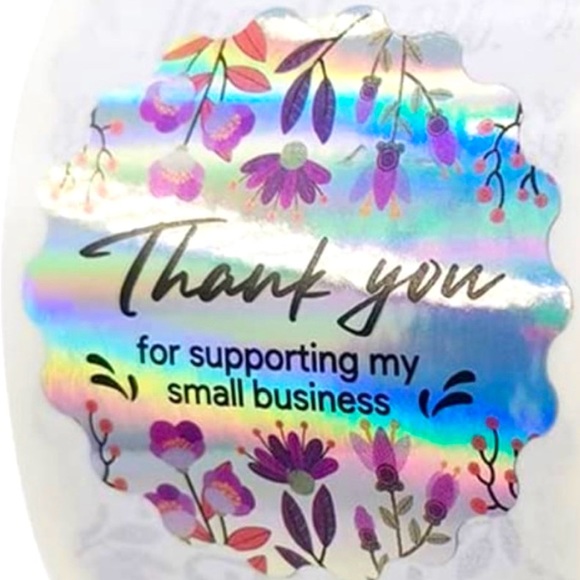 🍂PREMIUM HOLOGRAPHIC Thank You stickers-1.5 inch scalloped edge - Picture 2 of 4